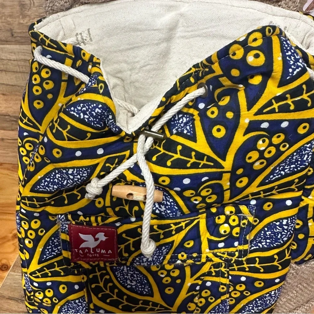 Taaluma Travel the world backpack Ivory Coast burlap African textile